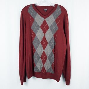 Apt 9 Merino Wool Blend Argyle Sweater Mens Large Red Preppy Academia Grandpa